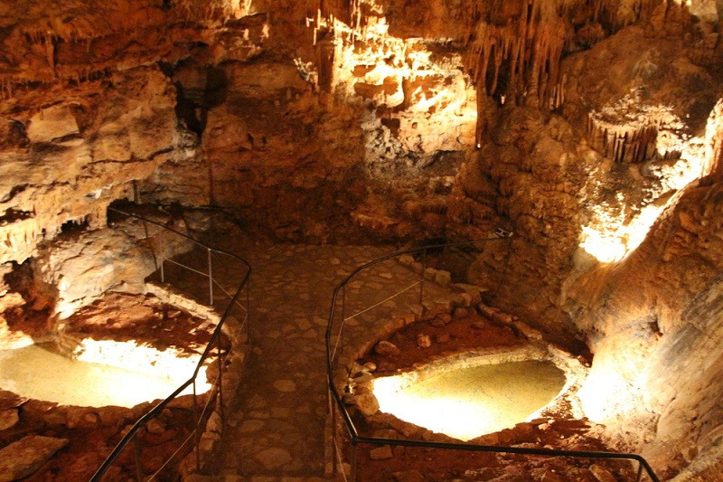 Mystic Caverns interior, showing historical evidence and unique cave formations