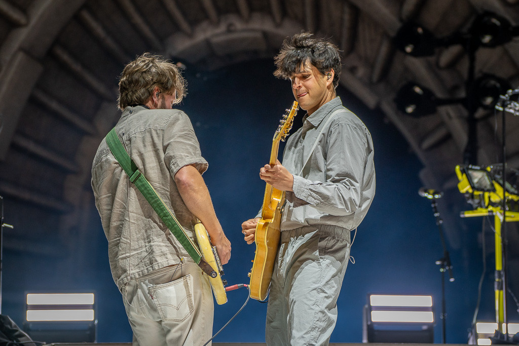 Vampire Weekend concluding their Red Rocks encore with an energetic performance of &quot;Walcott.&quot;