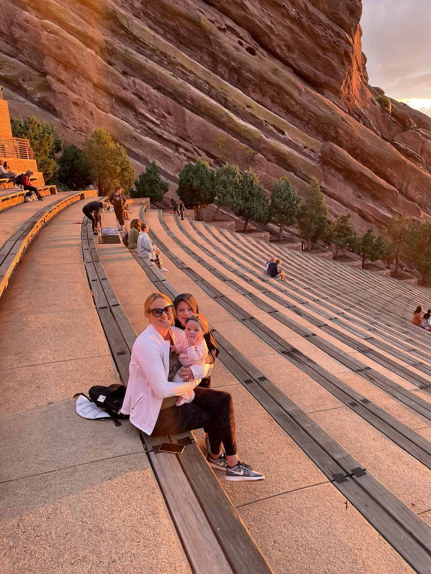 Sunrise over the iconic Red Rocks Amphitheatre, captured from within the venue