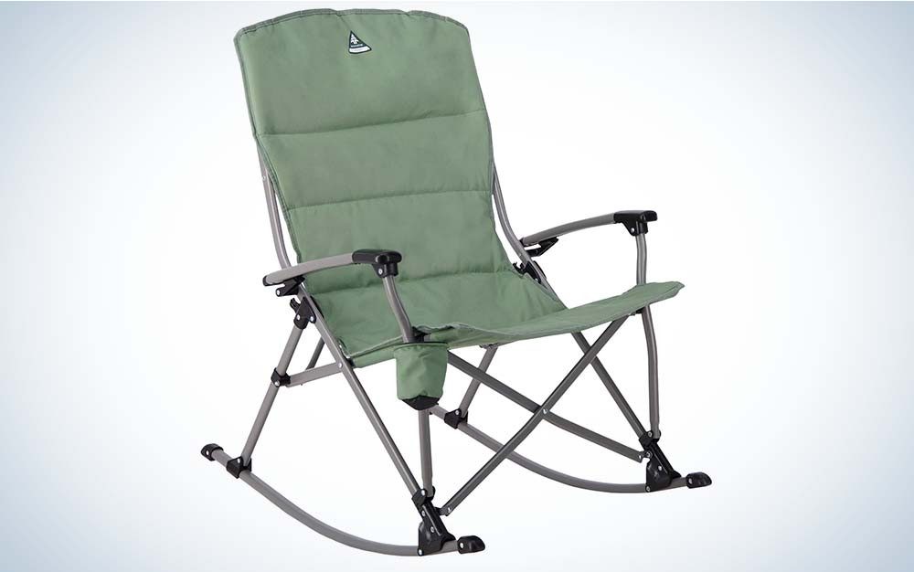 The Woods Kaslo Folding Rocking Chair offers a comfortable and generously padded rocking experience while remaining easy to transport.