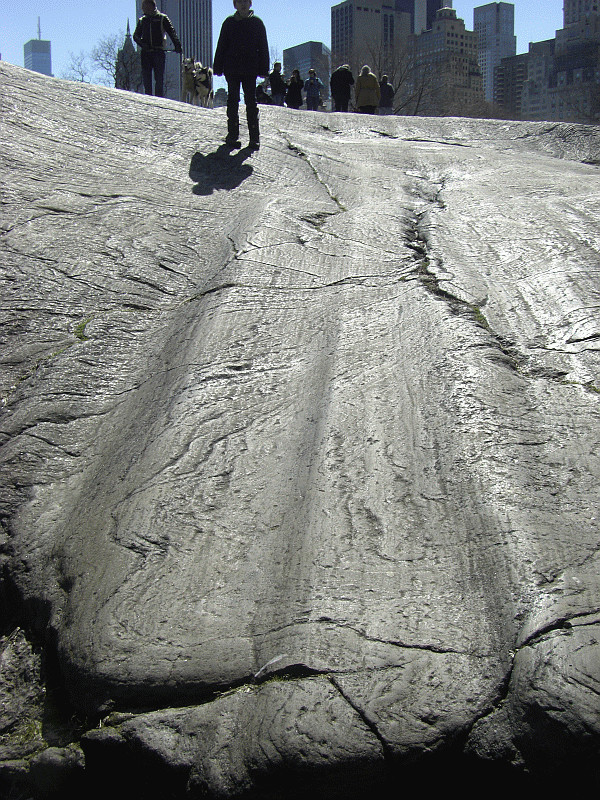 Deep glacial grooves on Umpire Rock in Central Park.