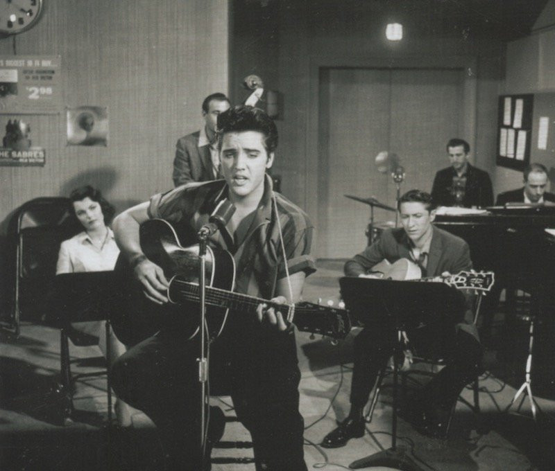 Elvis in a candid shot from Jailhouse Rock movie