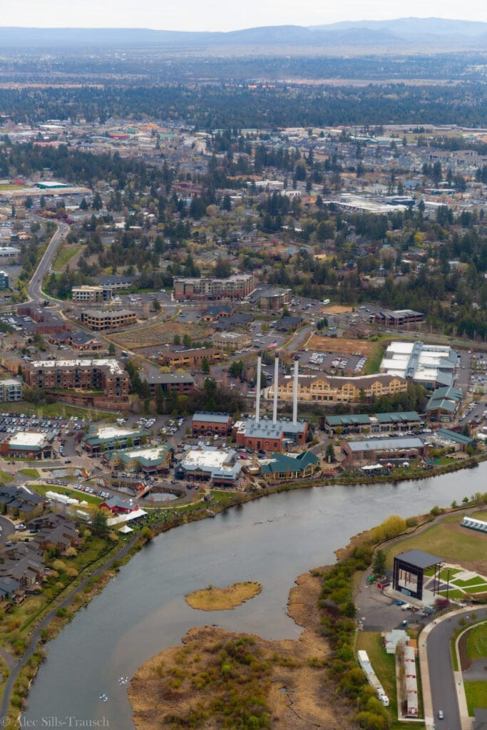 A view of downtown Bend from the sky