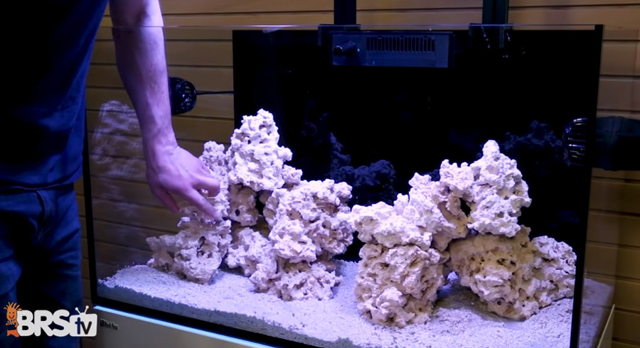Marco Rock stacked to create a reef aquascape in a saltwater tank