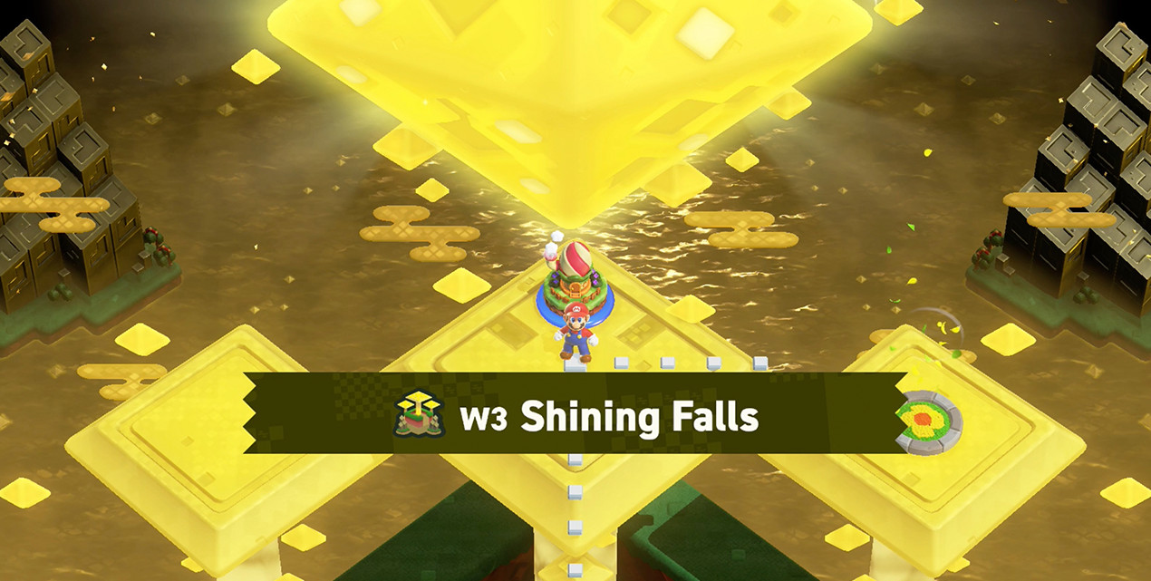 Super Mario Bros. Wonder Shining Falls Mario standing at the Royal Seed Mansion