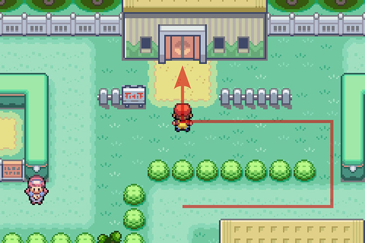 Going towards the door to the Safari Zone to fight Brendan for Rock Smash in Pokemon Radical Red