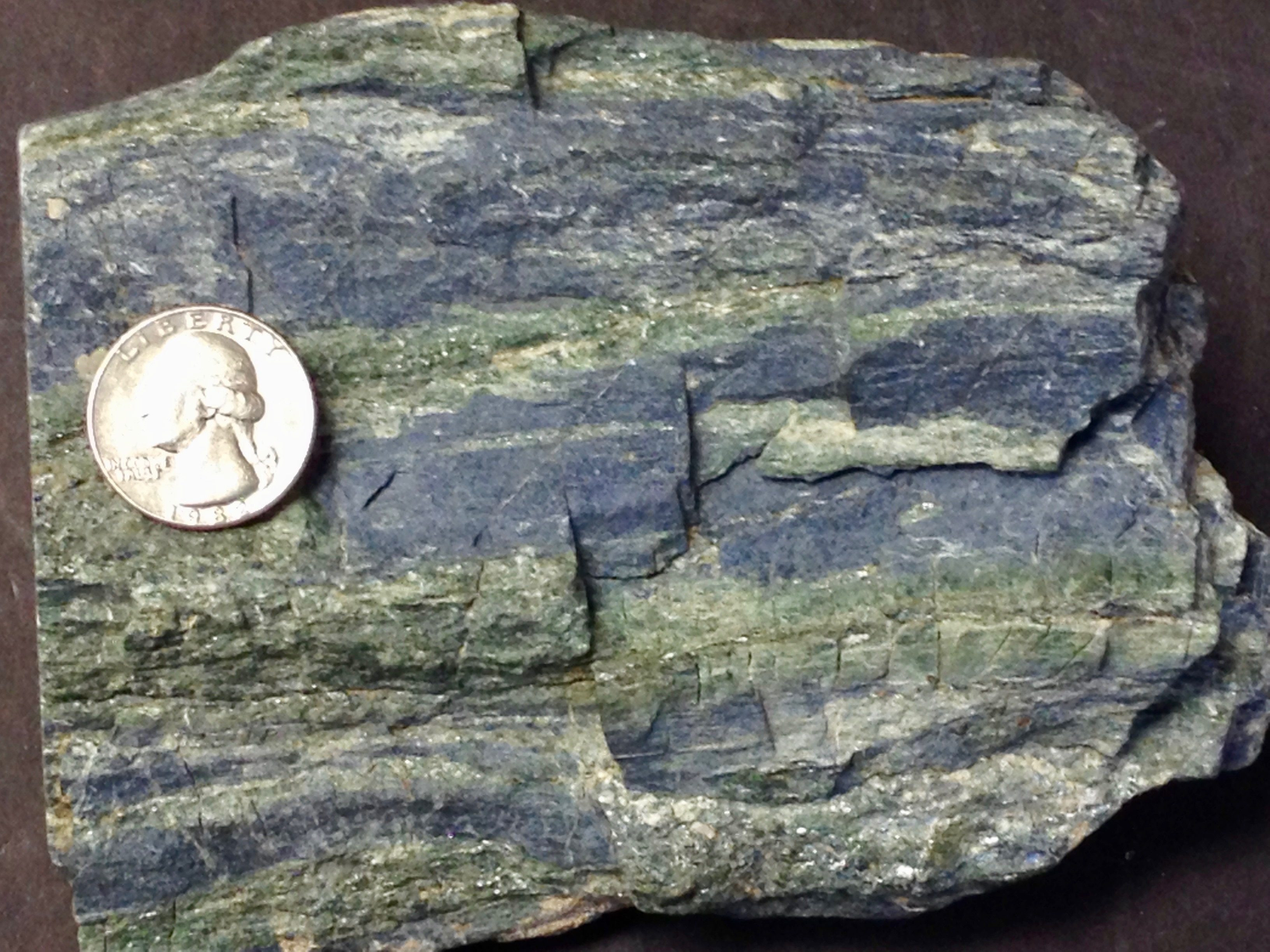 Blueschist showing distinctive blue color and foliation