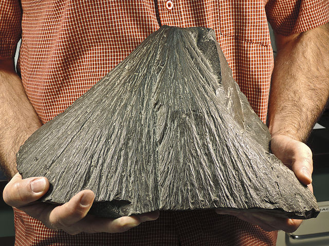 Shatter cones are cone-shaped features, that show lines that converge to cone shapes.