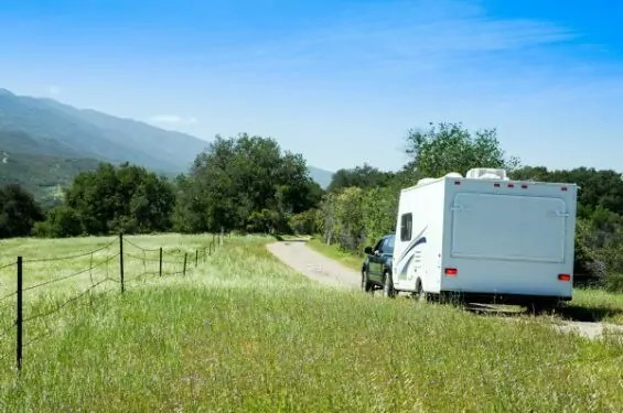Travel trailer on a country road