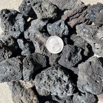 Black lava rock enhancing a modern garden design