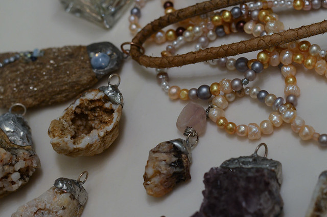 Paris Rock Necklace featuring a rock pendant, copper tape, and jump rings