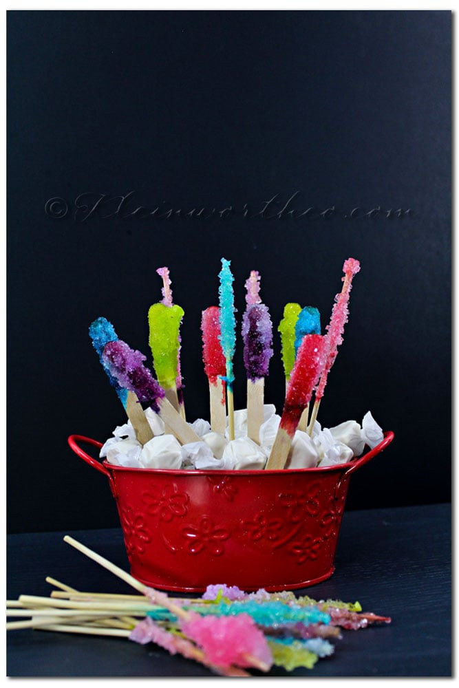 Colorful Rock Candy in Plastic Cups