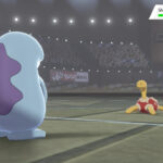 Quagsire battling Gordie's Shuckle in Pokémon Sword