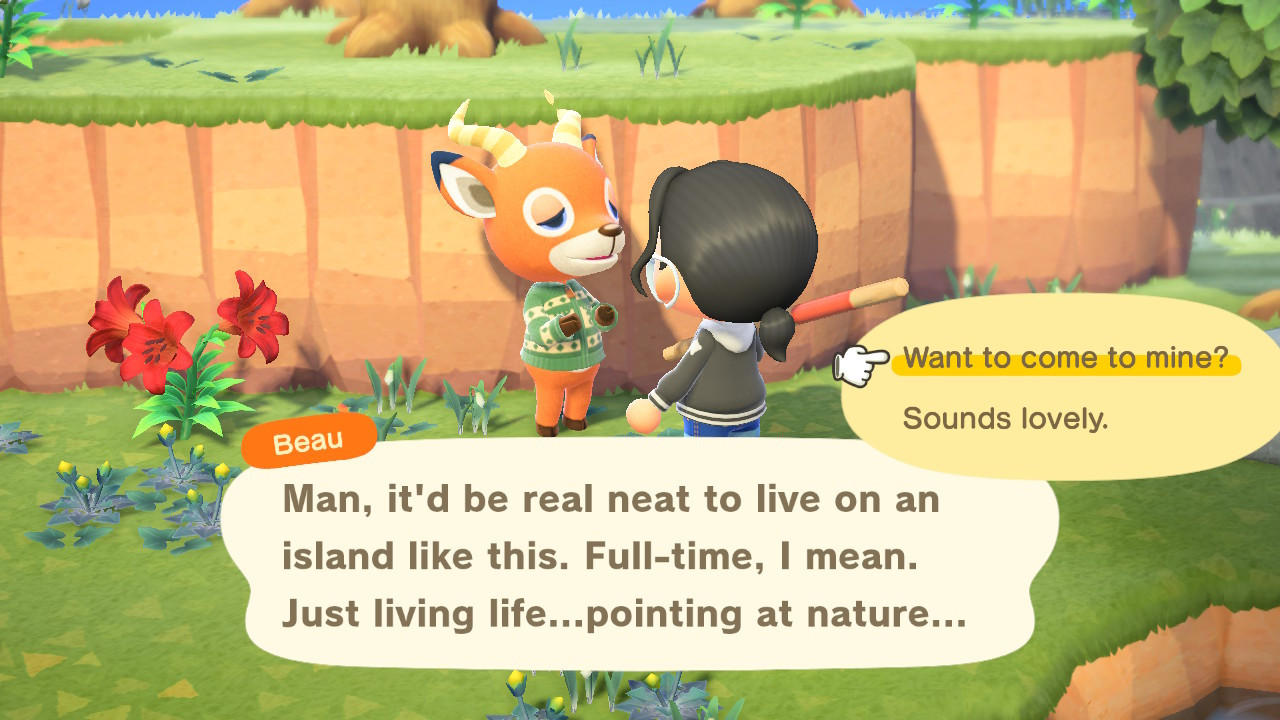 Beau, an orange deer, gets invited to live with your island