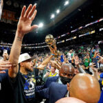 Stephen Curry celebrates after winning the NBA Championship