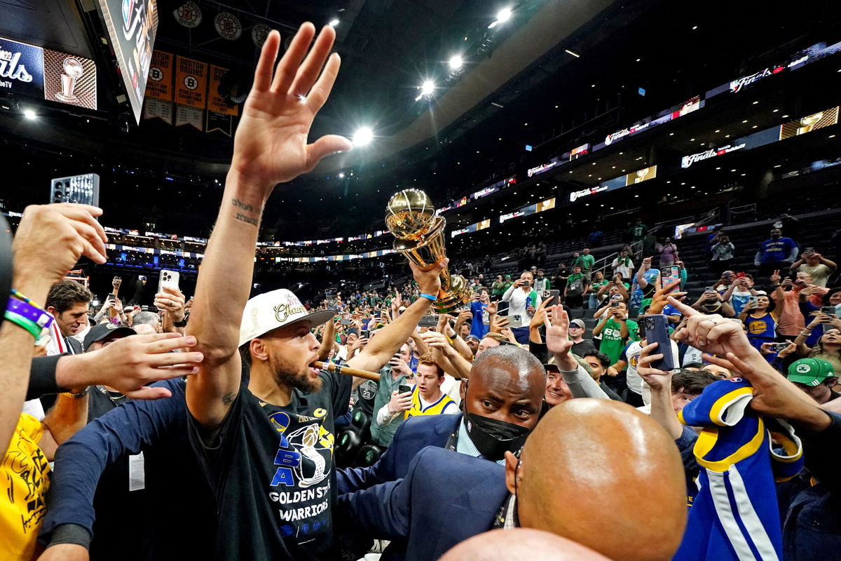 Stephen Curry celebrates after winning the NBA Championship