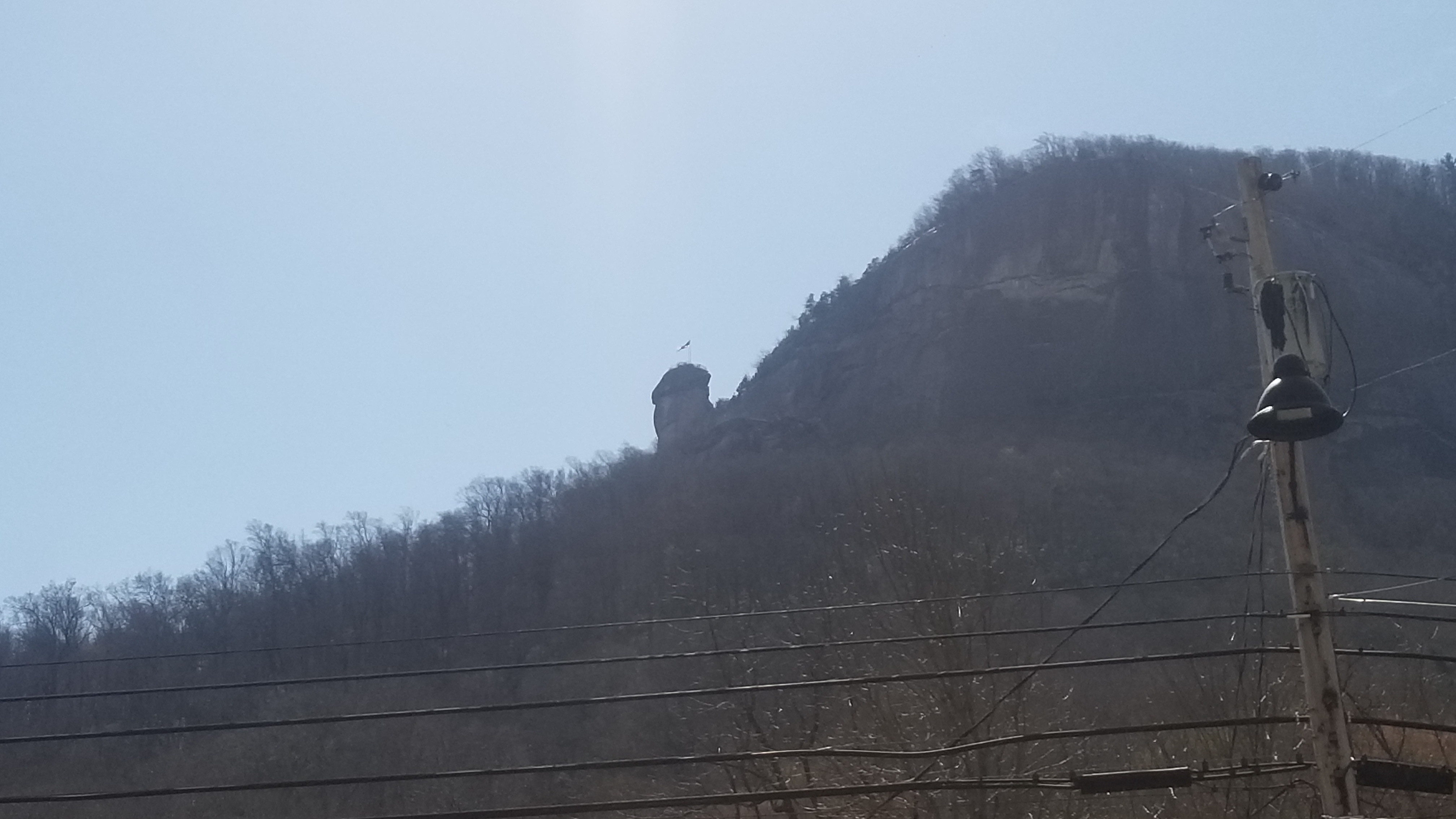 Chimney Rock from the bottom, showcasing its towering presence