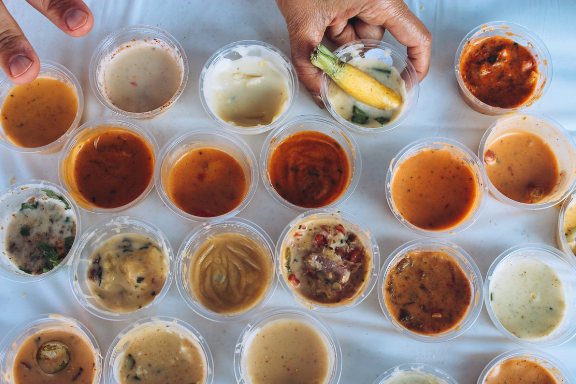 Varieties of cheese dip at the World Cheese Dip Championship in Little Rock, showcasing the creativity of local chefs