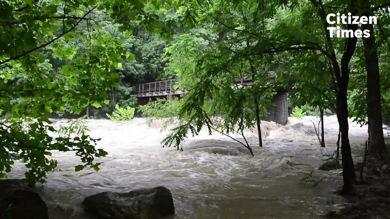 Chimney Rock Park's road damage caused by heavy rainfall, requiring stabilization.
