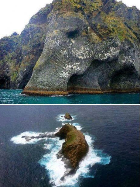 Elephant Rock Iceland aerial view showcasing its distinctive form and surrounding landscape