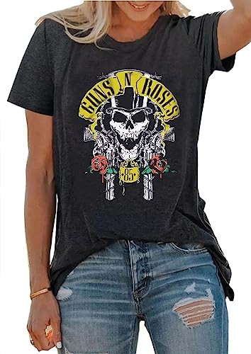 Tied-up graphic tee and black mini skirt rock concert outfit showing a roses graphic print shirt and a high-waisted mini skirt
