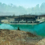Aquamarine quarry with rocky surroundings