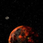 An artist's depiction of a meteorite arriving at the early Earth, suggesting the possibility of delivering life's building blocks