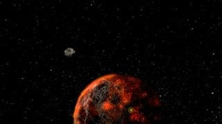 An artist's depiction of a meteorite arriving at the early Earth, suggesting the possibility of delivering life's building blocks
