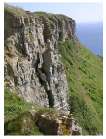 Crumbling limestone cliffs on the Isle of Purbeck, south coast of England
