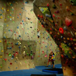 Diverse climbing walls at Triangle Rock Club offering various challenges
