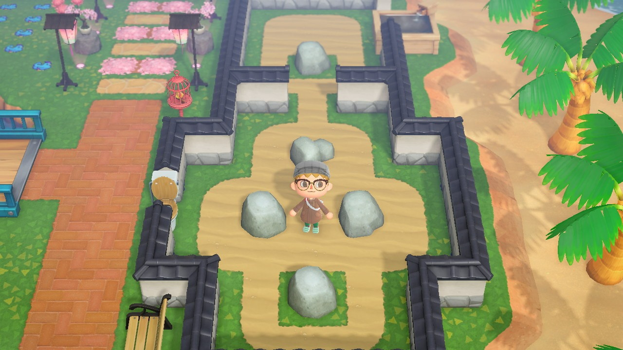 Zen garden with carefully raked sand