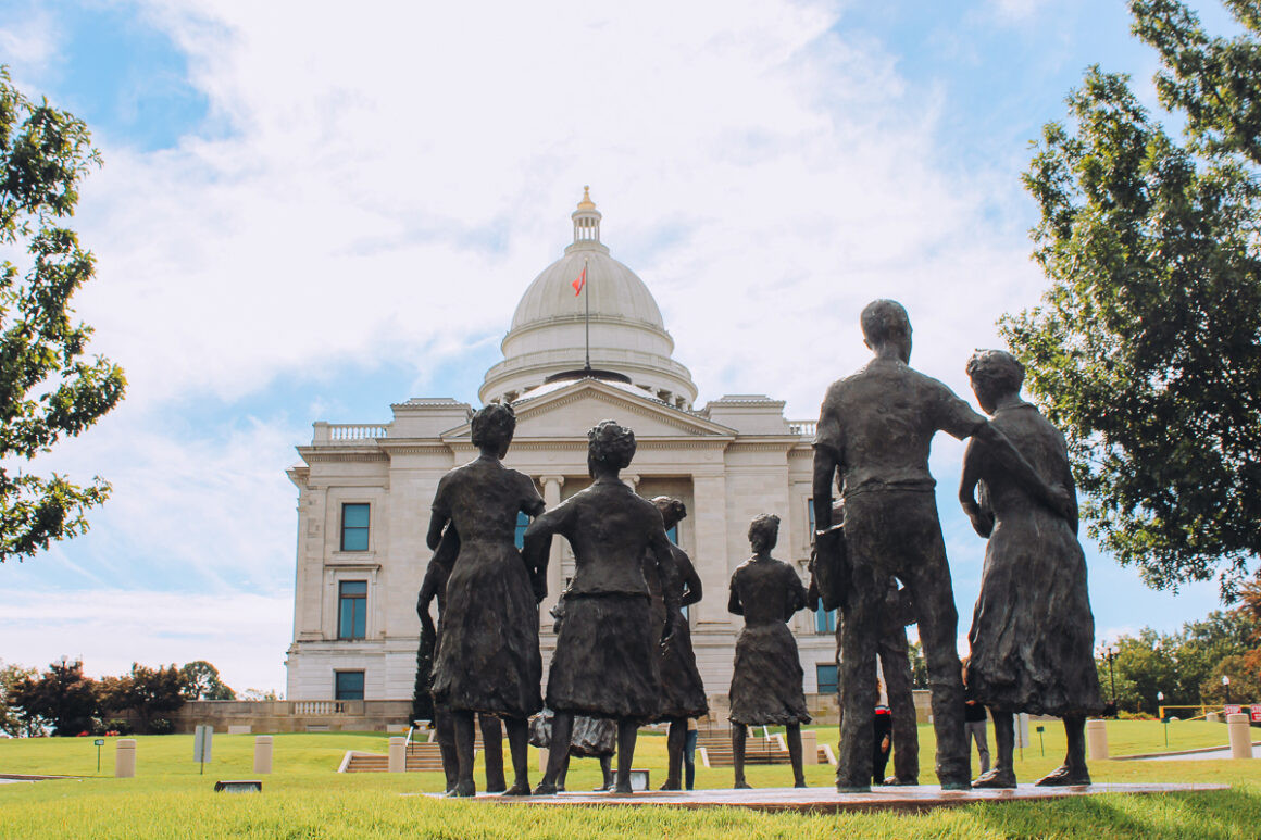 A photo of the children of the Little Rock Nine at the state Capitol