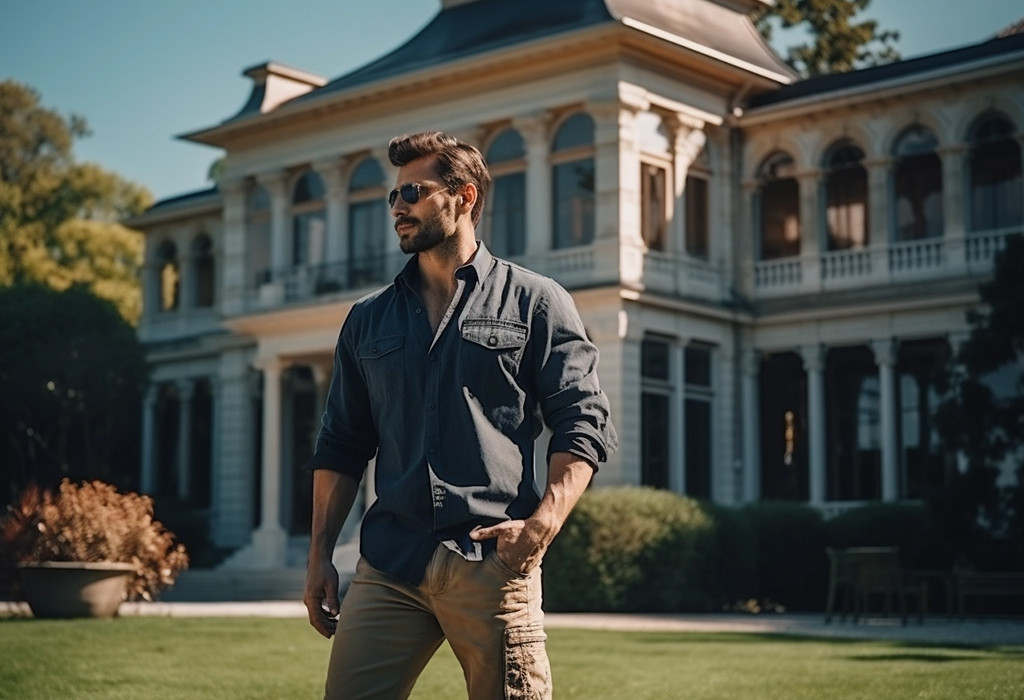 Outdoor worker wearing a denim shirt with cargo pants