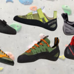 close up of climbing shoes