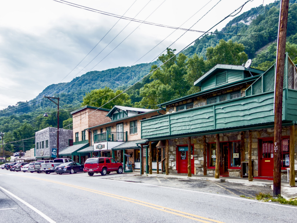 Chimney Rock village nestled in the mountains of North Carolina