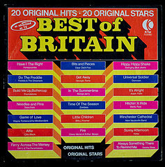 Best of Britain album cover featuring a Union Jack flag and images of British musicians.