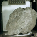 Big Bertha in the Lunar Sample Laboratory Facility. Within this rock is an Earth meteorite (lunar sample 14321,1027) that is 4 billion years old.