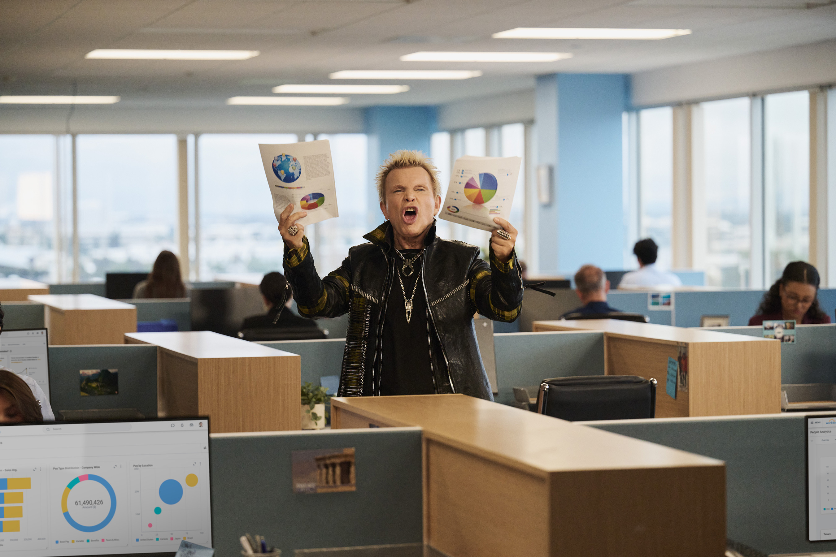 Billy Idol in Workday Commercial, questioning AI's rockstar status