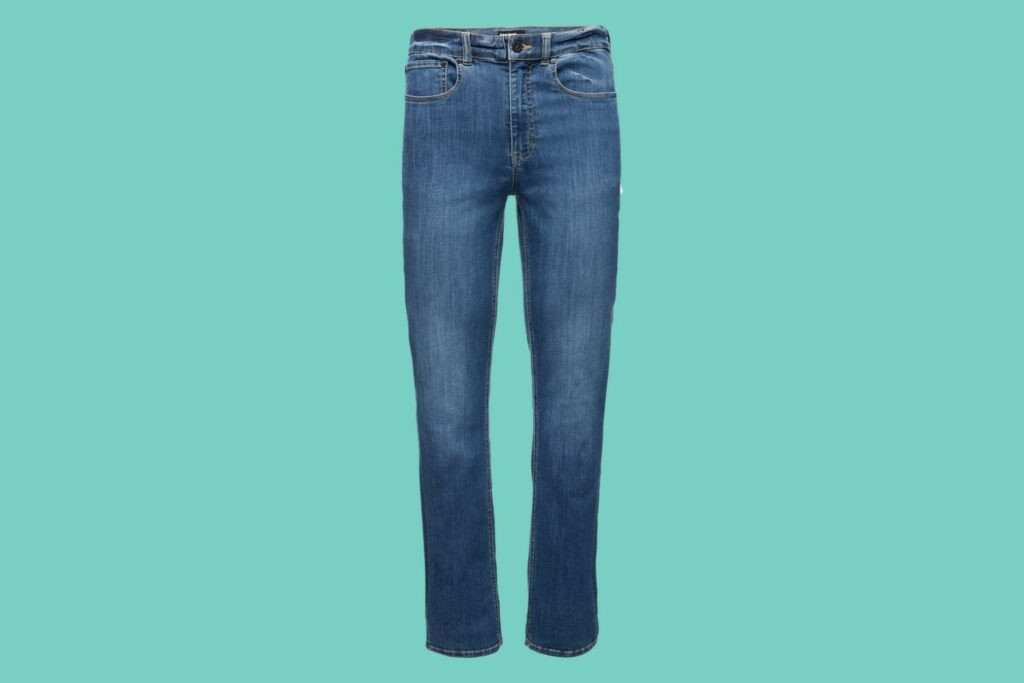 Climbing jeans by Black Diamond, known for their robustness and climber-focused design