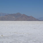 Salt-covered plain known as the Bonneville Salt Flats, Utah.