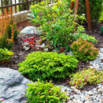garden border with landscaping rocks and pebbles
