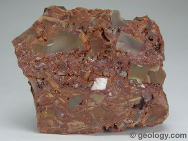 Breccia, a rock similar to conglomerate with angular clasts