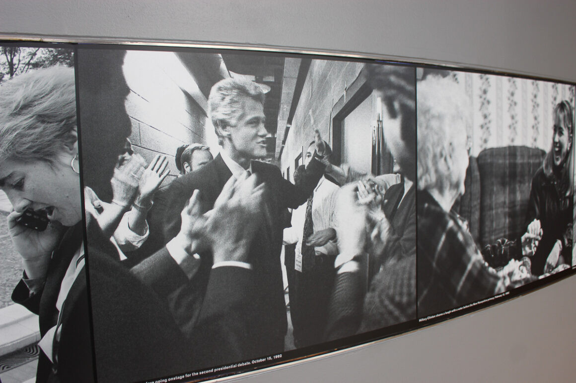 Photos on display at the Clinton Library, showing personal moments in the President's life