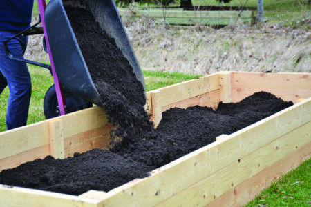 Raised garden boxes filled with soil for easy gardening