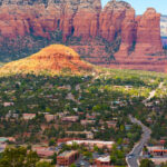 Sedona and the soft rocks of the Supai Formation (red), below the young Coconino sandstone. Daniel Apai.