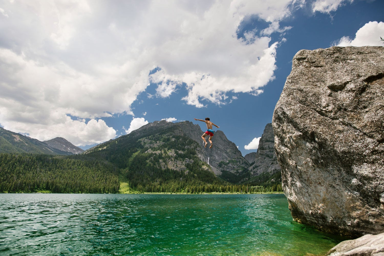 Phelps Lake Jumping Rock viewed from the shore