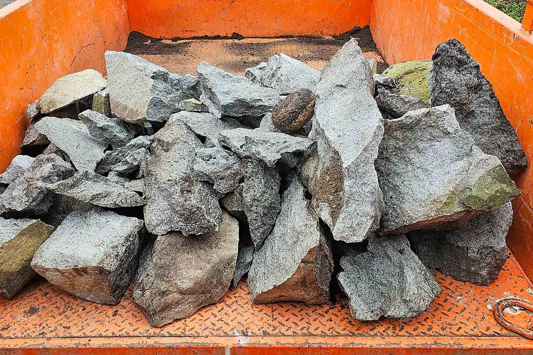 Landscaping rocks being transported in a truck bed