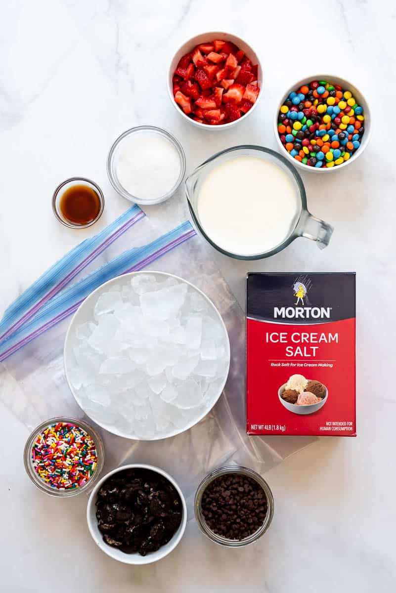 ingredients for ice cream in a bag