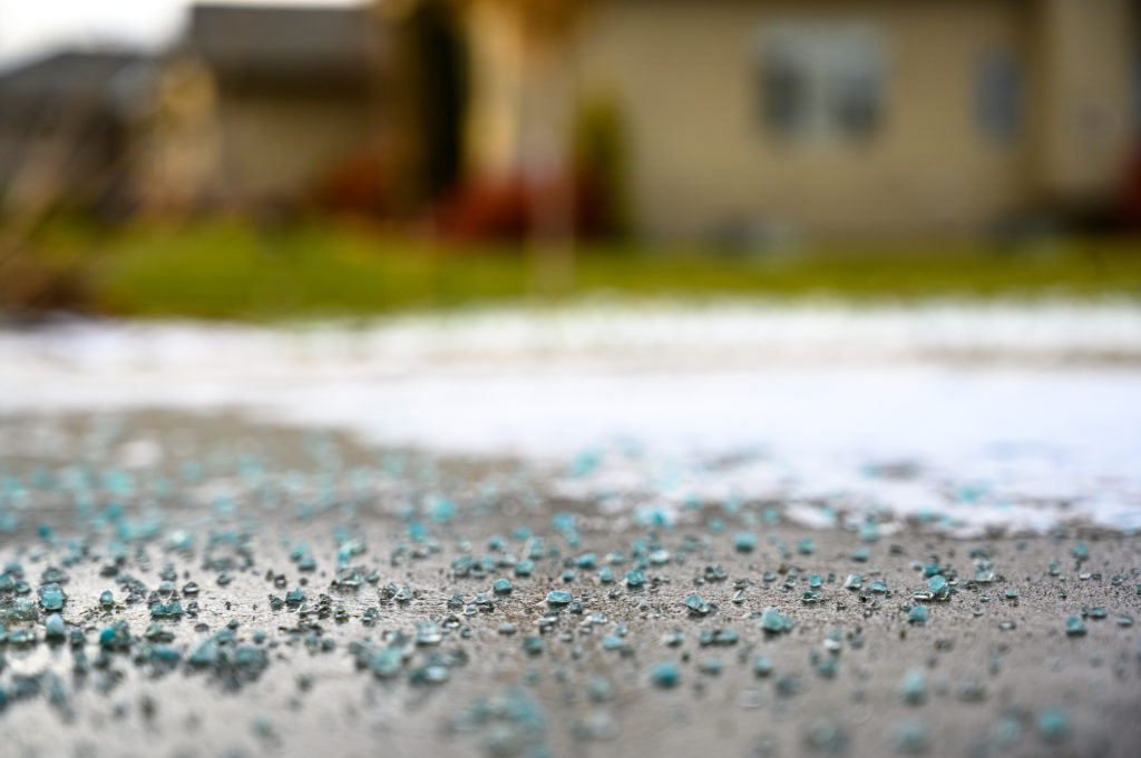 Rock salt on road