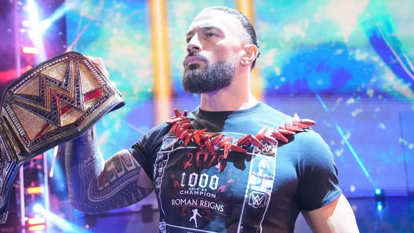 The Rock facing off against Roman Reigns in a battle for the Tribal Chief title